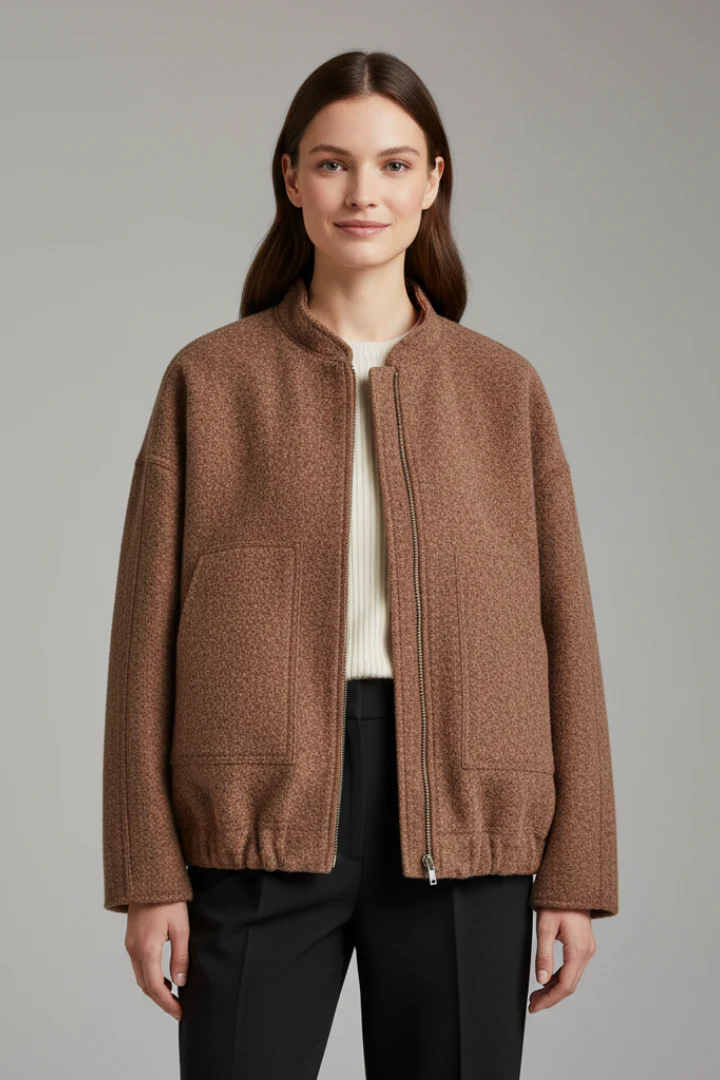 Women’s Oversized Jacket with Ribbed Collar and Zip Closure - Image 8