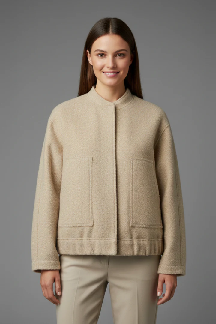 Women’s Oversized Jacket with Ribbed Collar and Zip Closure - Image 9
