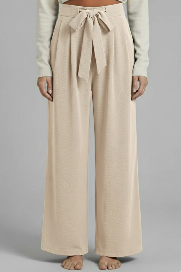 Women's Palazzo Trousers with Tie Waist and Side Pockets - Image 6