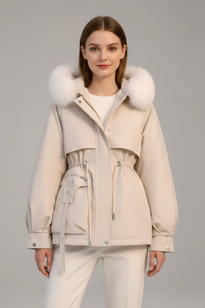 Women’s Parka Jacket with Hood and Drawcord - Image 2
