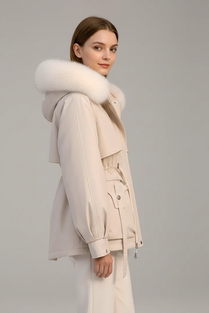 Women’s Parka Jacket with Hood and Drawcord - Image 3
