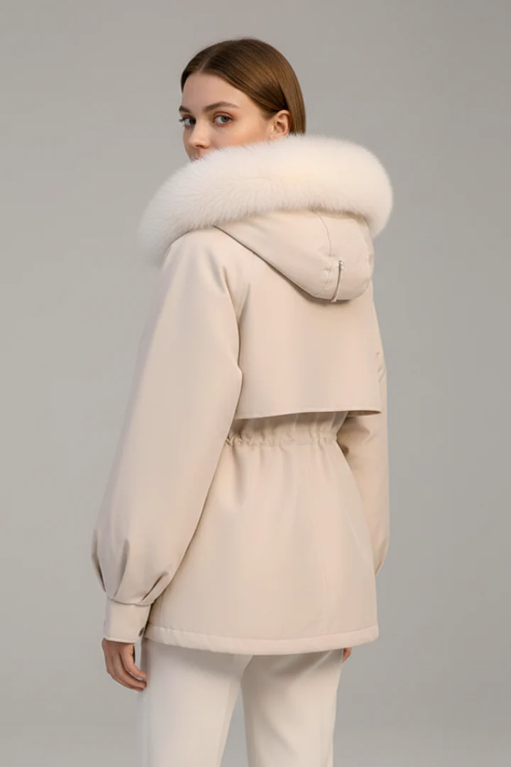 Women’s Parka Jacket with Hood and Drawcord - Image 4