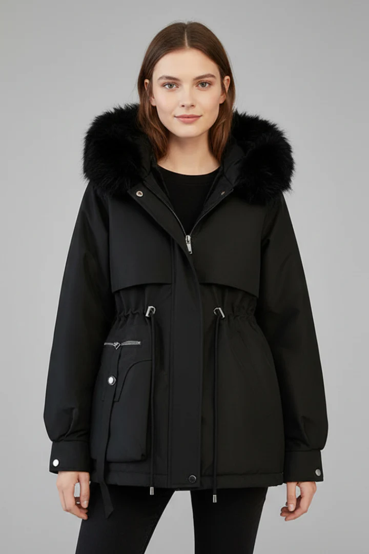 Women’s Parka Jacket with Hood and Drawcord - Image 6
