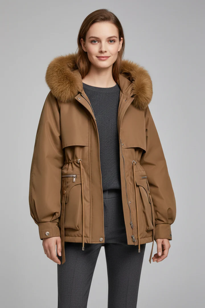 Women’s Parka Jacket with Hood and Drawcord - Image 8