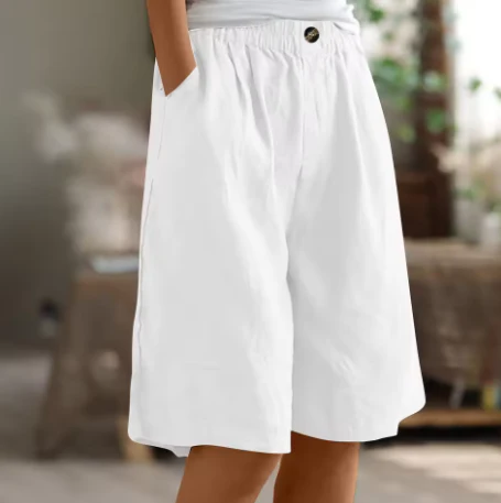 Women's Relaxed Wide Leg Bermuda Shorts with Elastic Waistband and Side Pockets - Image 13