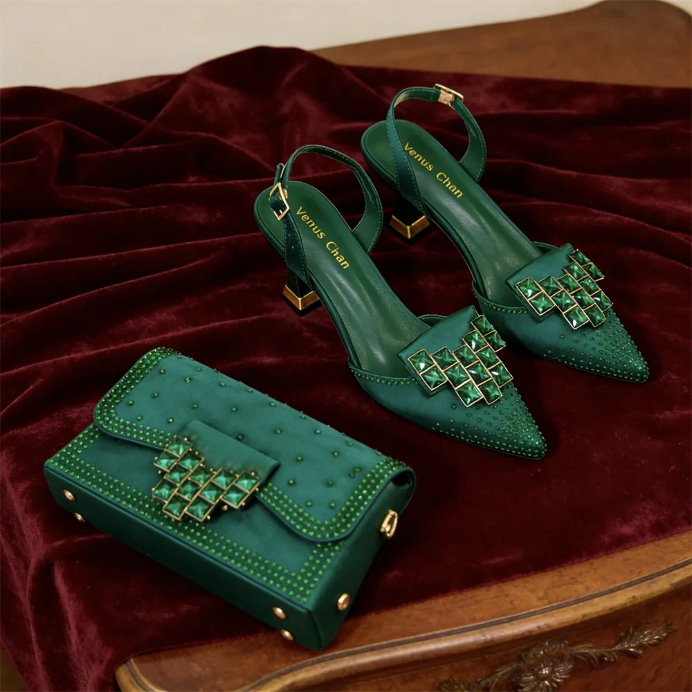 Women's Shoes and Bag Set Crystal Embellished Pointed Toe Pumps with Clutch - Image 5