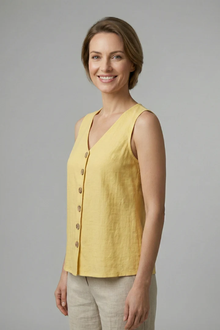 Women’s Sleeveless Blouse with V-Neck and Button Front - Image 2