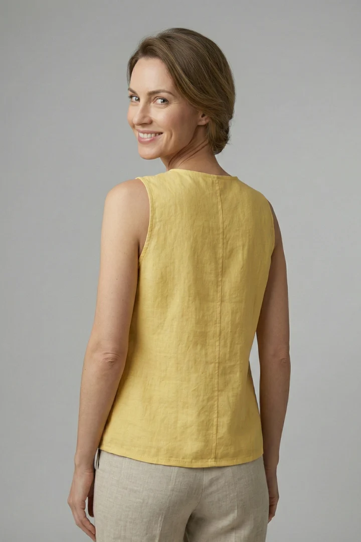 Women’s Sleeveless Blouse with V-Neck and Button Front - Image 3