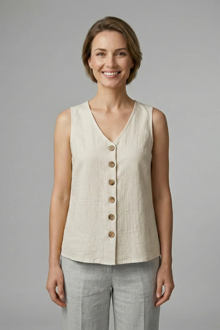 Women’s Sleeveless Blouse with V-Neck and Button Front - Image 7