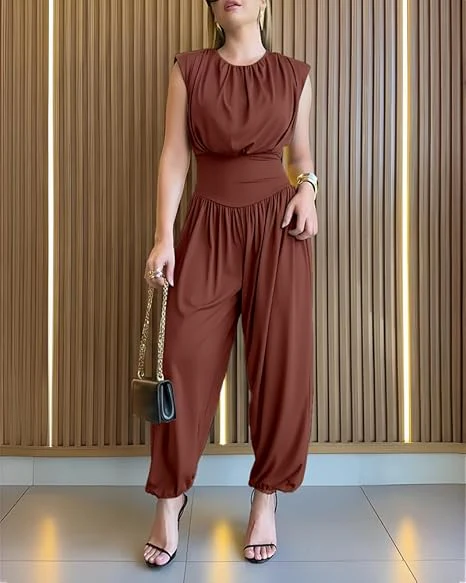 Women’s Sleeveless Jumpsuit Cinched High Waist Balloon Leg Romper - Image 5