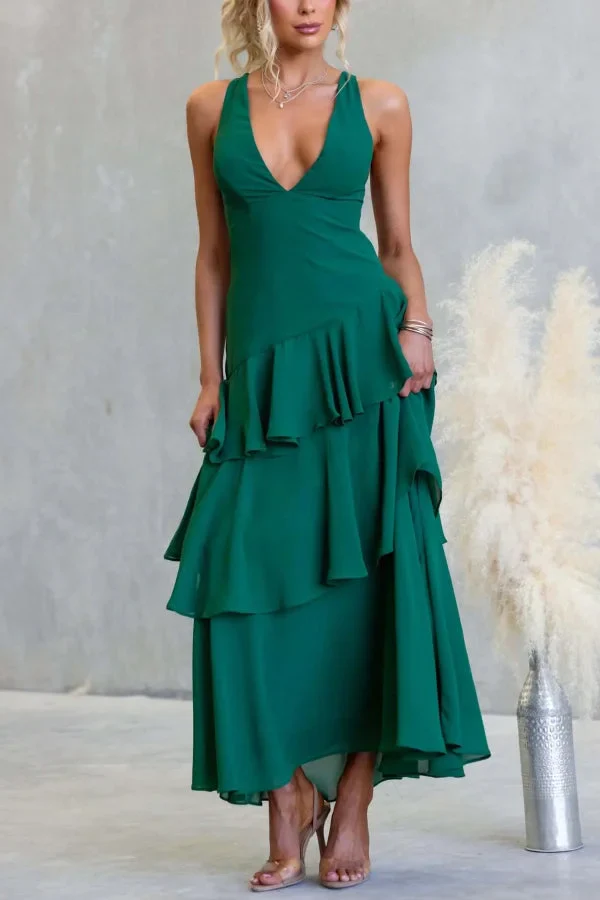 Women’s Sleeveless Maxi Dress with Tiered Skirt and Deep V-Neckline - Image 12