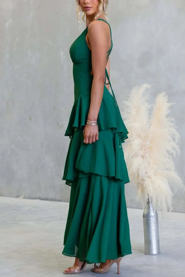 Women’s Sleeveless Maxi Dress with Tiered Skirt and Deep V-Neckline - Image 13
