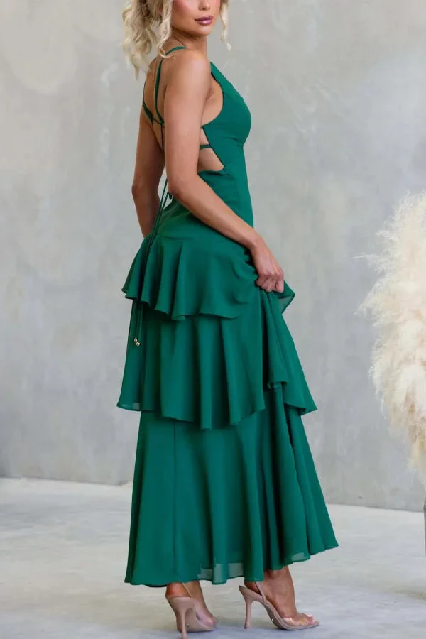 Women’s Sleeveless Maxi Dress with Tiered Skirt and Deep V-Neckline - Image 14