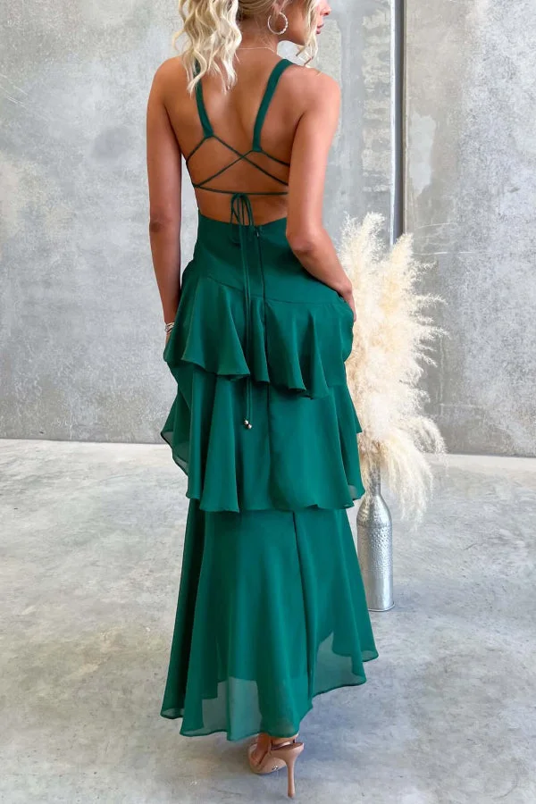Women’s Sleeveless Maxi Dress with Tiered Skirt and Deep V-Neckline - Image 15
