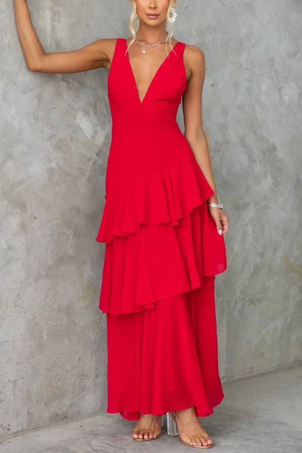 Women’s Sleeveless Maxi Dress with Tiered Skirt and Deep V-Neckline - Image 16