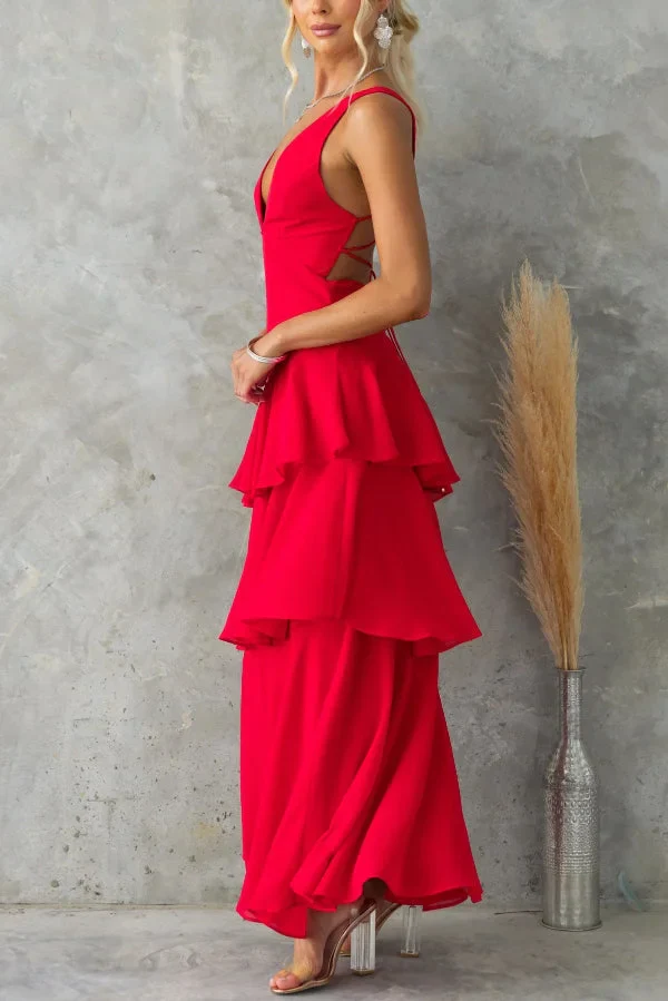 Women’s Sleeveless Maxi Dress with Tiered Skirt and Deep V-Neckline - Image 17
