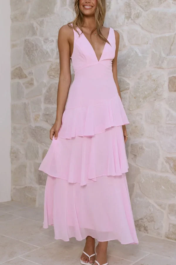 Women’s Sleeveless Maxi Dress with Tiered Skirt and Deep V-Neckline - Image 18