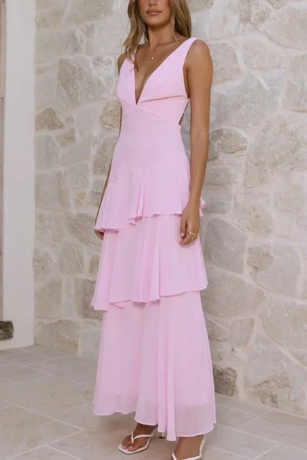 Women’s Sleeveless Maxi Dress with Tiered Skirt and Deep V-Neckline - Image 19