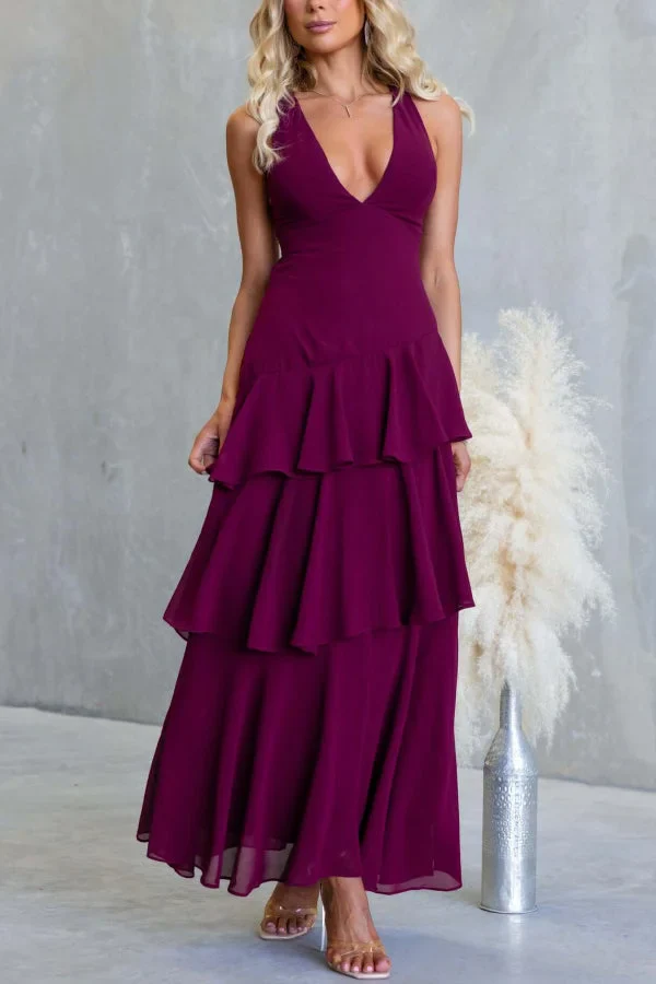Women’s Sleeveless Maxi Dress with Tiered Skirt and Deep V-Neckline - Image 7