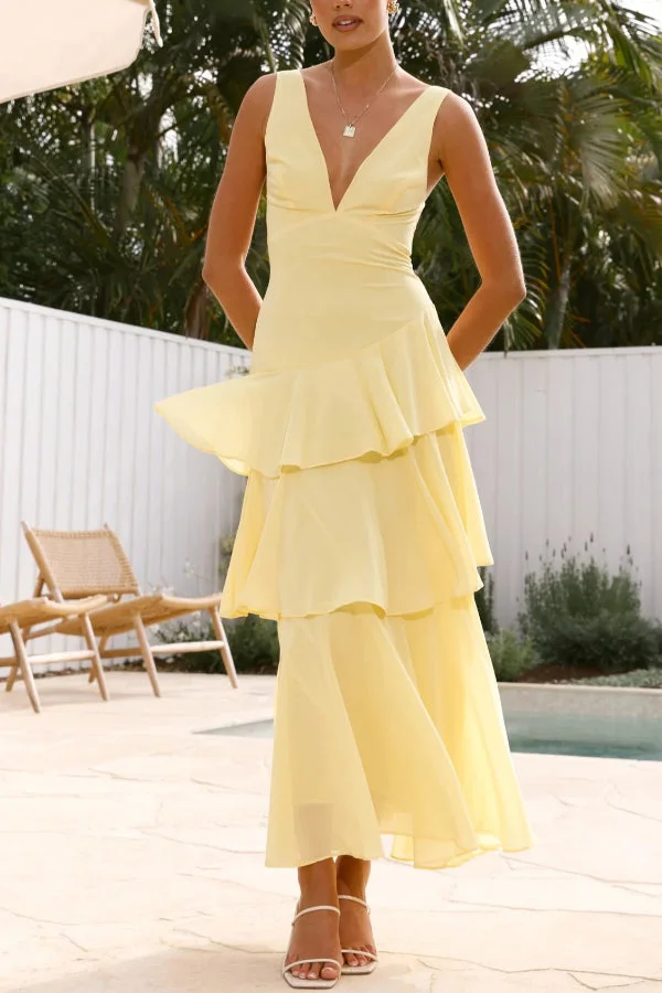 Women’s Sleeveless Maxi Dress with Tiered Skirt and Deep V-Neckline - Image 8