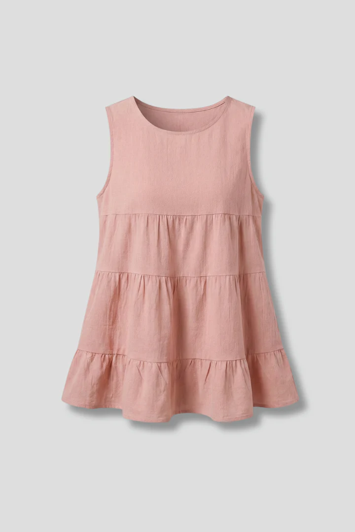 Women’s Sleeveless Top with Round Neck and Tiered Hem
