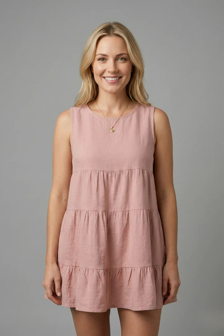 Women’s Sleeveless Top with Round Neck and Tiered Hem - Image 2