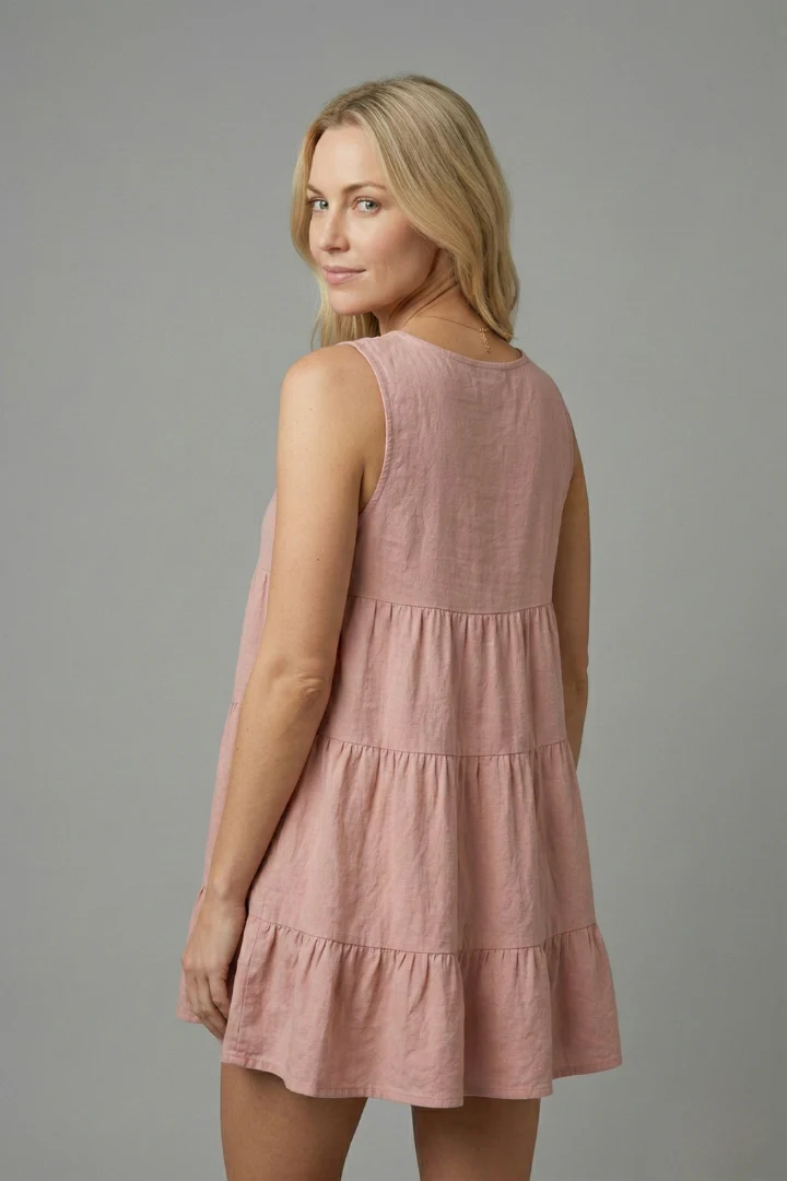 Women’s Sleeveless Top with Round Neck and Tiered Hem - Image 3