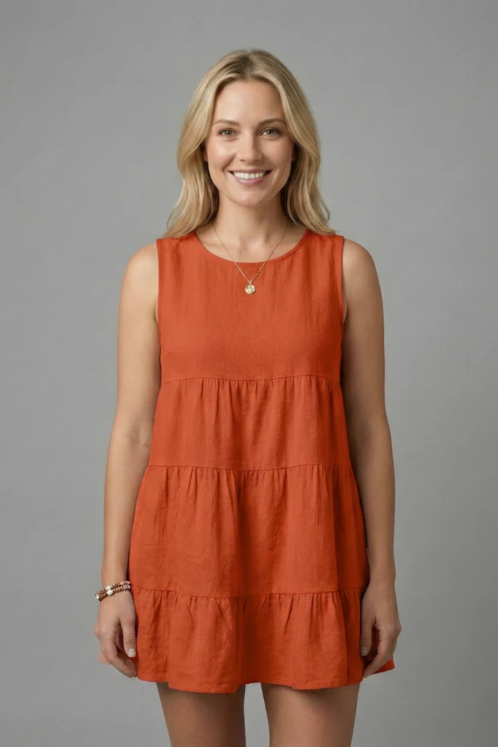 Women’s Sleeveless Top with Round Neck and Tiered Hem - Image 6