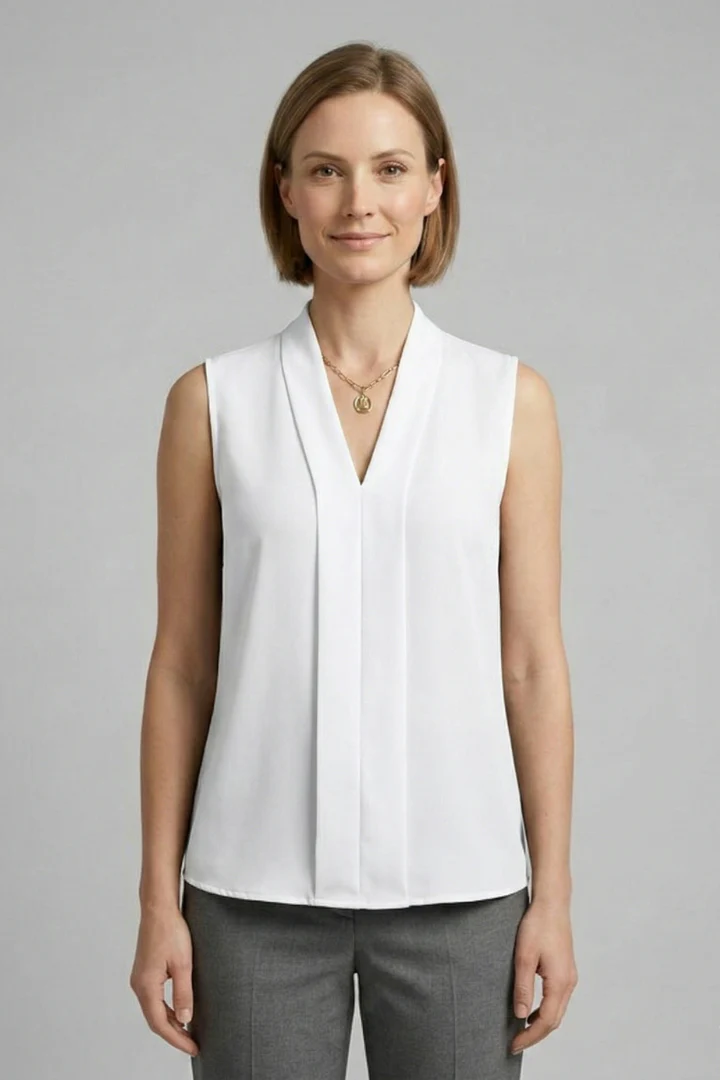 Women’s Sleeveless Top with V-Neck and Pleated Front - Image 6