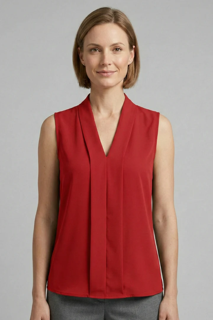 Women’s Sleeveless Top with V-Neck and Pleated Front - Image 8