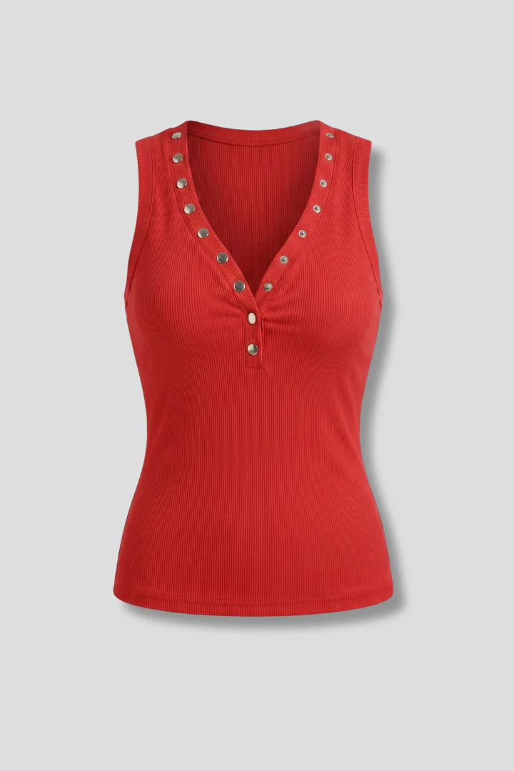 Women’s Sleeveless Top with V-Neck and Press Stud Fastening