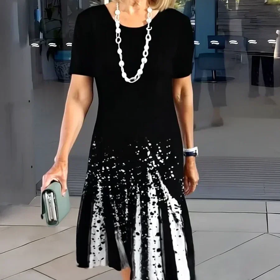 Women’s T-Shirt Dress with Abstract Graphic Print and Short Sleeve Shift Fit - Image 3