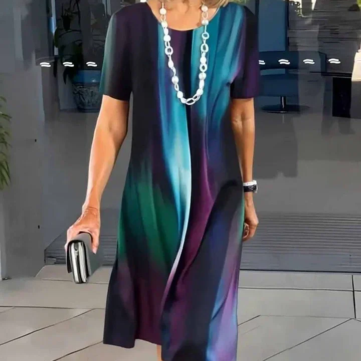 Women’s T-Shirt Dress with Abstract Graphic Print and Short Sleeve Shift Fit - Image 8