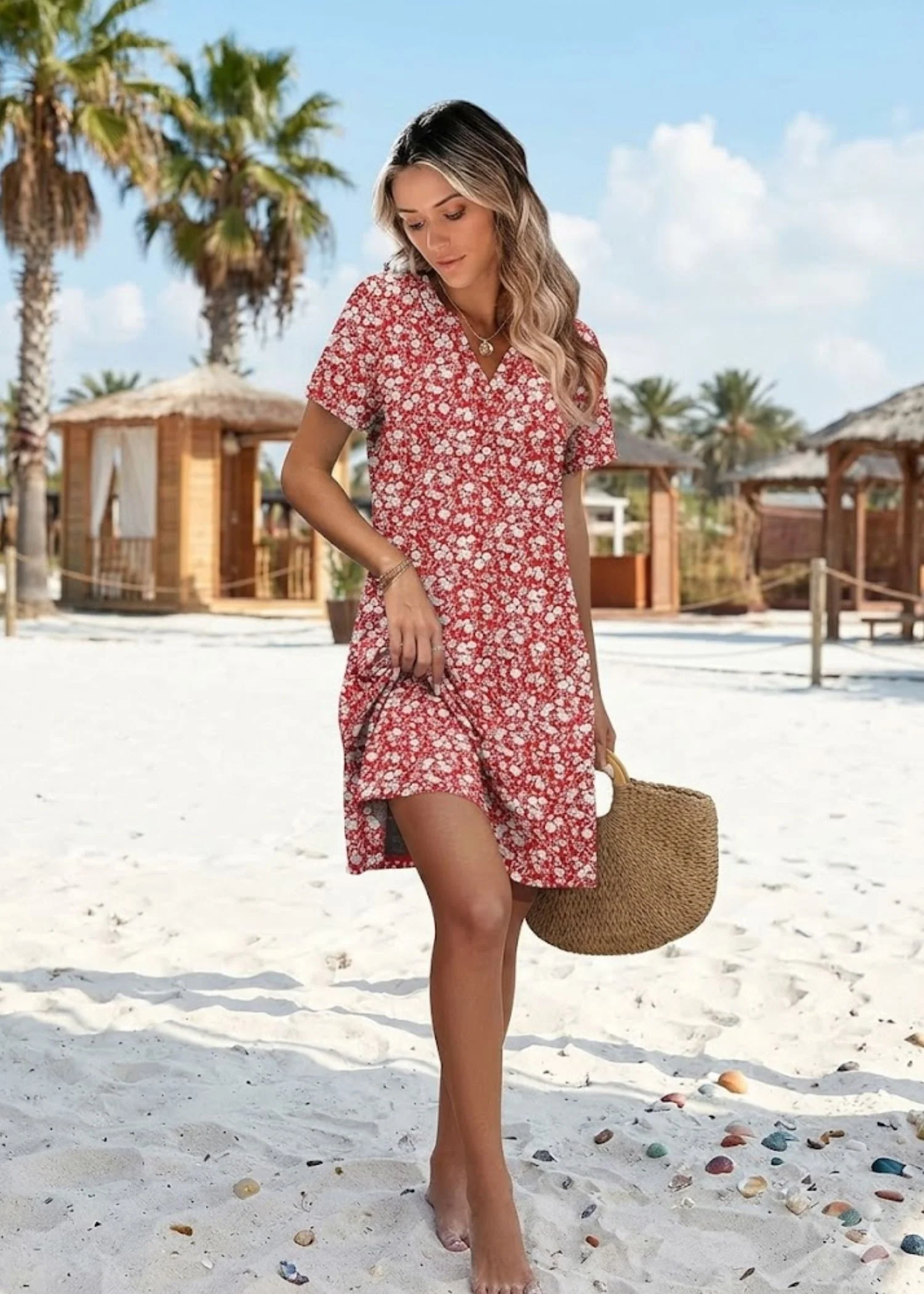 Women'sT-Shirt Dress with V-Neck and Mandala Print - Image 5
