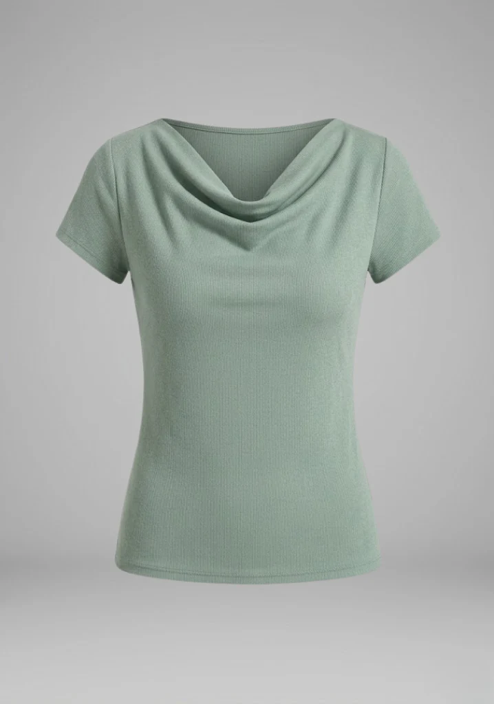 Women's Cowl Neck Ruched Blouse with Short Sleeves