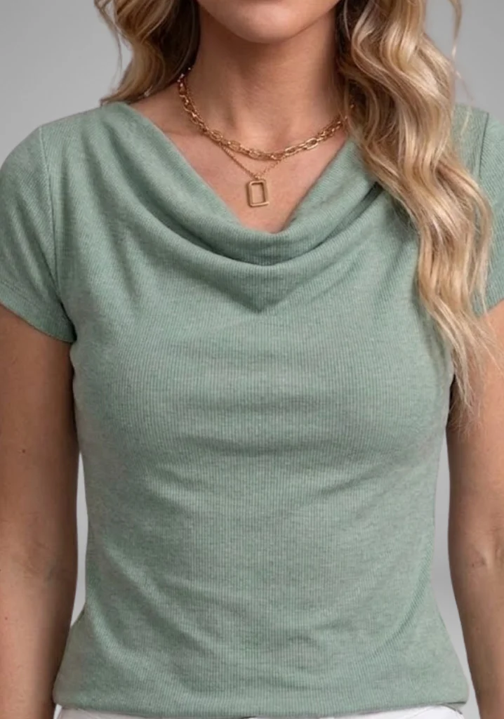 Women's Cowl Neck Ruched Blouse with Short Sleeves - Image 5