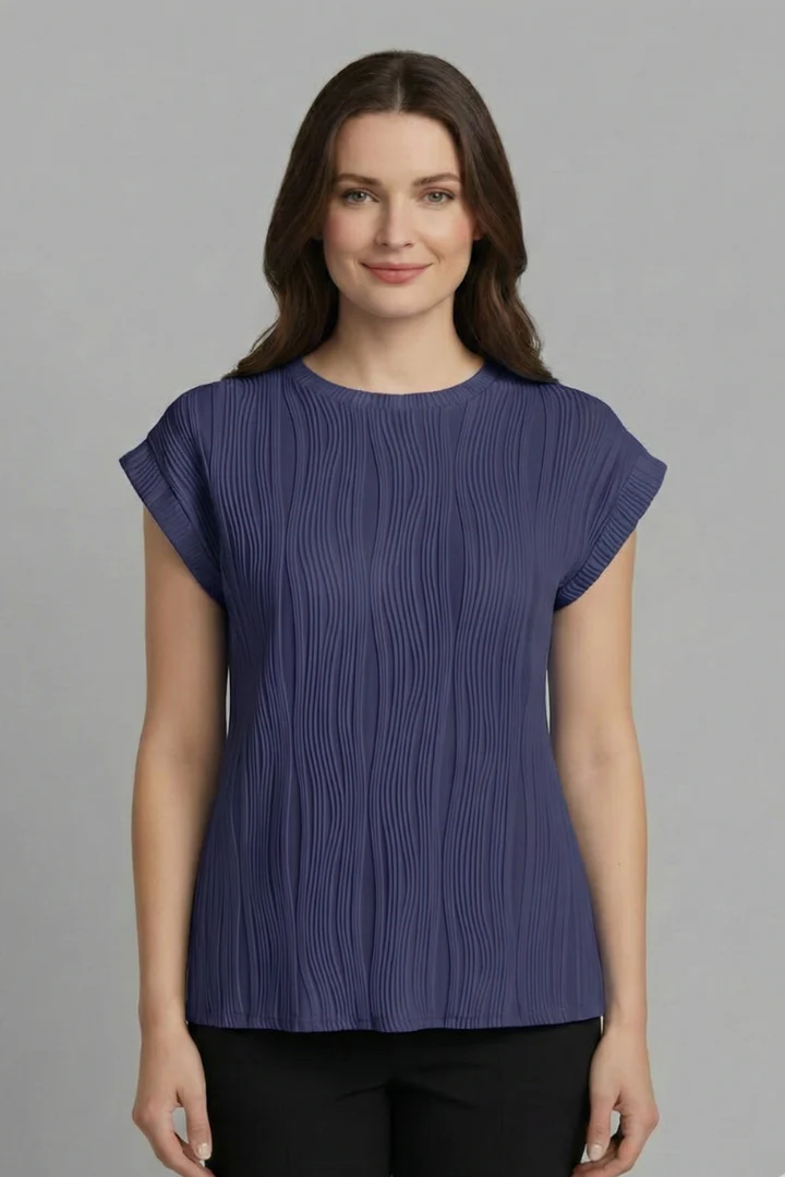 Women’s T-Shirt with High Neckline and Pleated Surface - Image 12