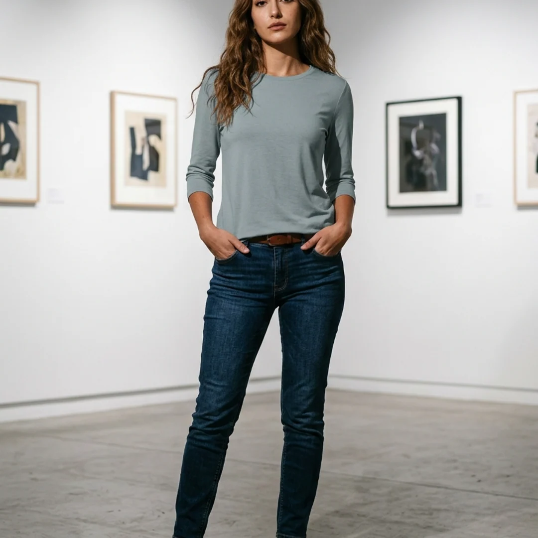 Women’s T-Shirt with Three-Quarter Sleeves and Crew Neckline