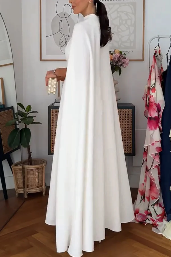 Women’s Tailored Cape Maxi Dress with Elegant High Neck and Column Silhouette - Image 2