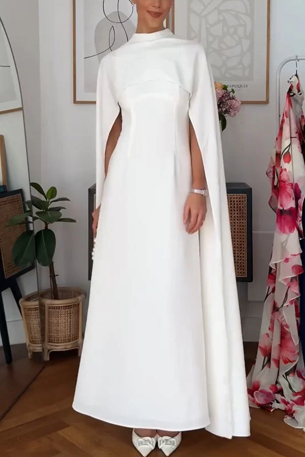 Women’s Tailored Cape Maxi Dress with Elegant High Neck and Column Silhouette - Image 4