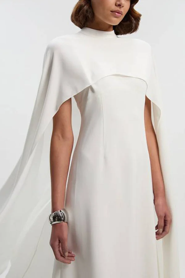 Women’s Tailored Cape Maxi Dress with Elegant High Neck and Column Silhouette - Image 6