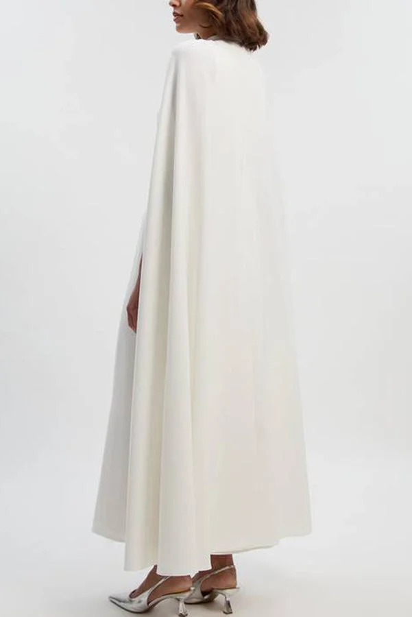 Women’s Tailored Cape Maxi Dress with Elegant High Neck and Column Silhouette - Image 7