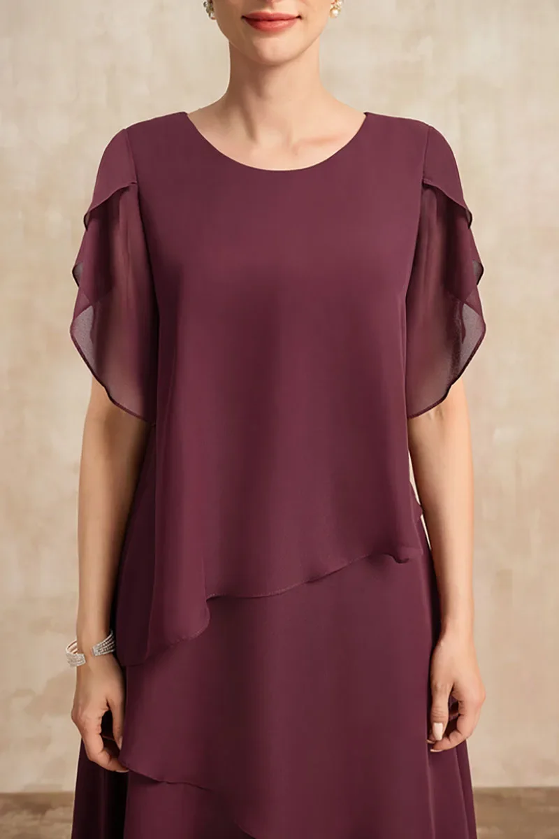 Women's Tiered Chiffon Midi Dress with Flutter Sleeves and Flowing Silhouette - Image 7