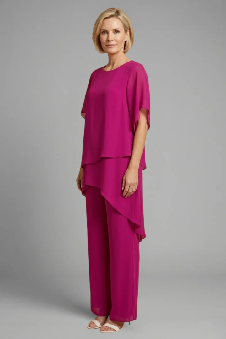 Women’s Top and Trousers Set with Asymmetric Hem and Wide Legs - Image 3