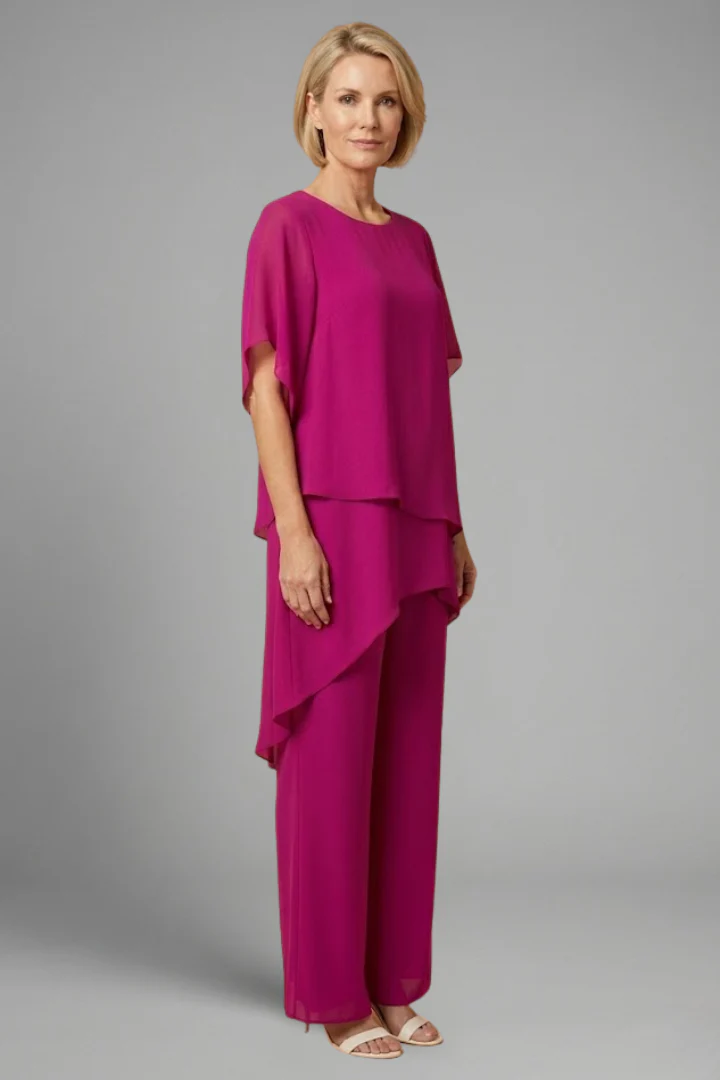 Women’s Top and Trousers Set with Asymmetric Hem and Wide Legs - Image 4
