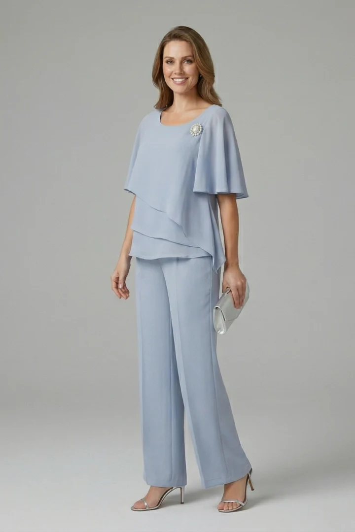 Women's Layered Top and Straight Leg Trousers Set - Image 3