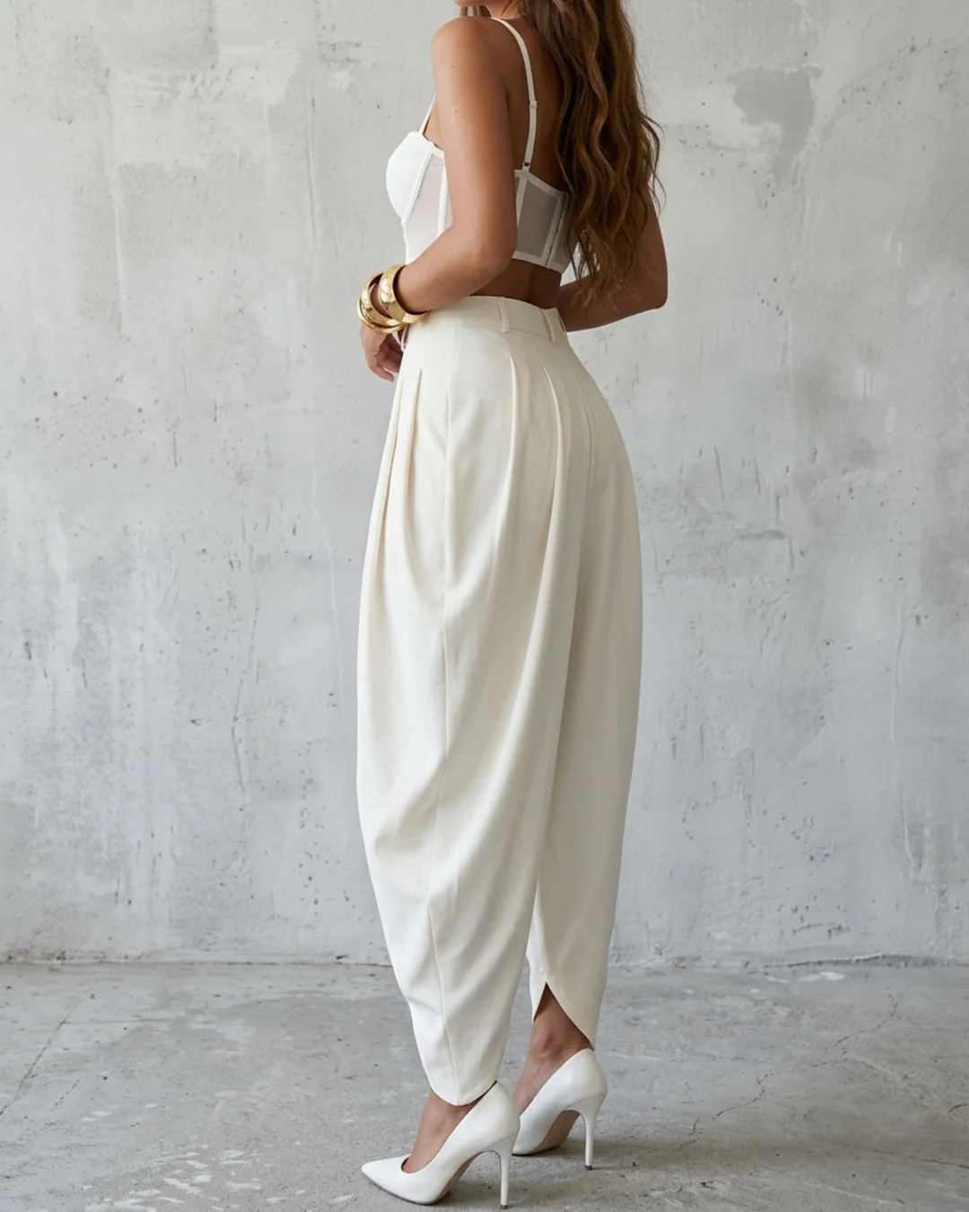 Women’s Trousers High Waist Pleated Draped Wide Leg Dress Pants - Image 6