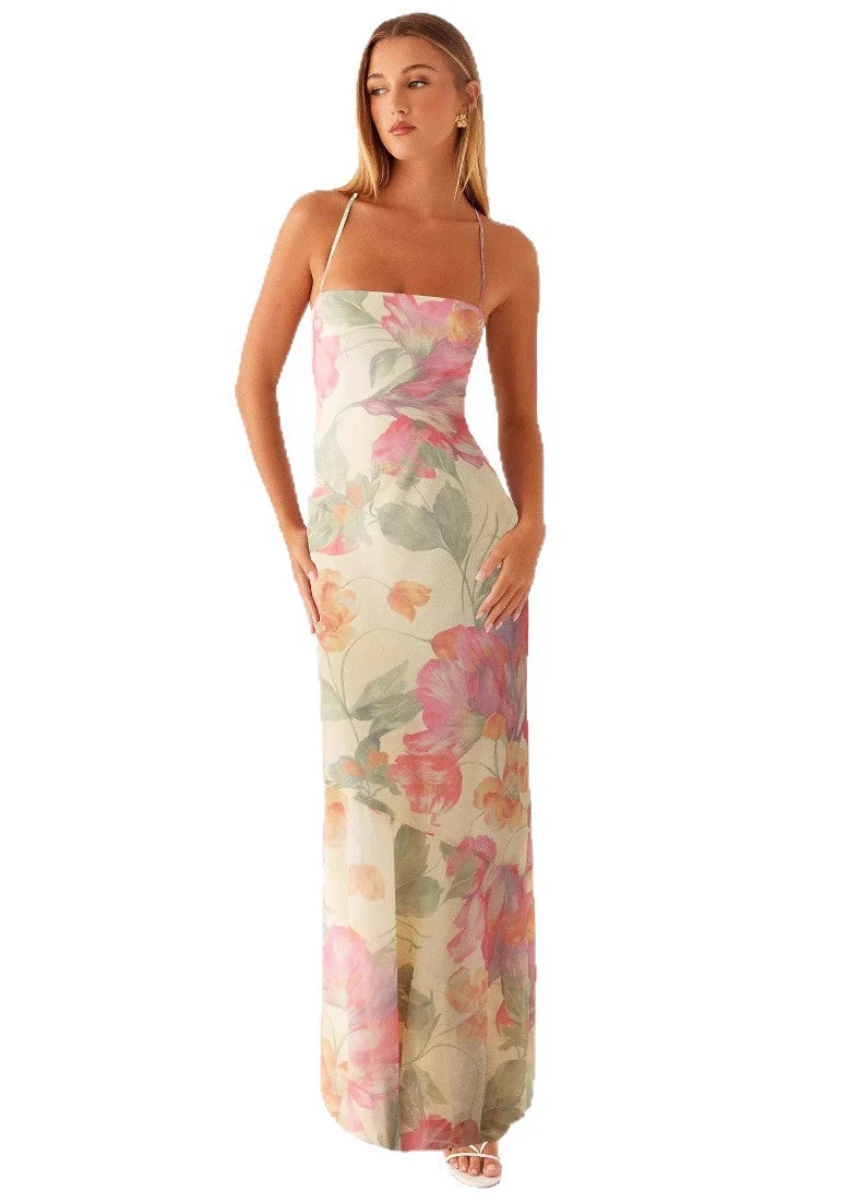 Women's Maxi Dress with Square Neck and Cross Tie Back - Image 11