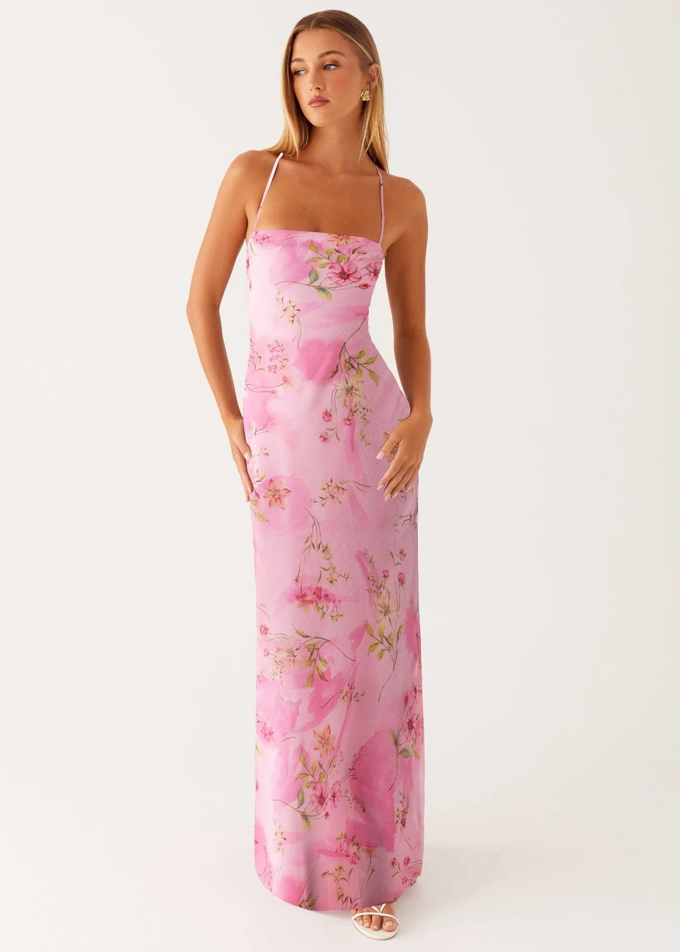 Women's Maxi Dress with Square Neck and Cross Tie Back - Image 2