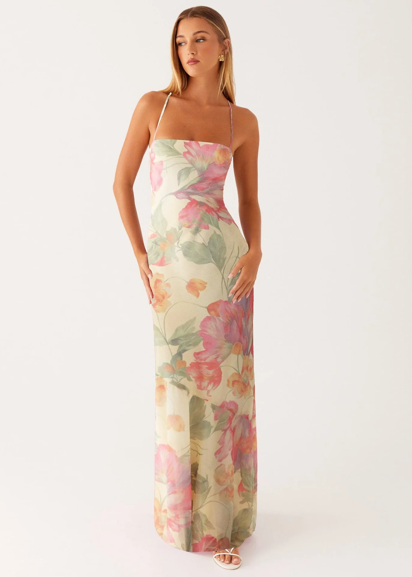 Women's Maxi Dress with Square Neck and Cross Tie Back - Image 3